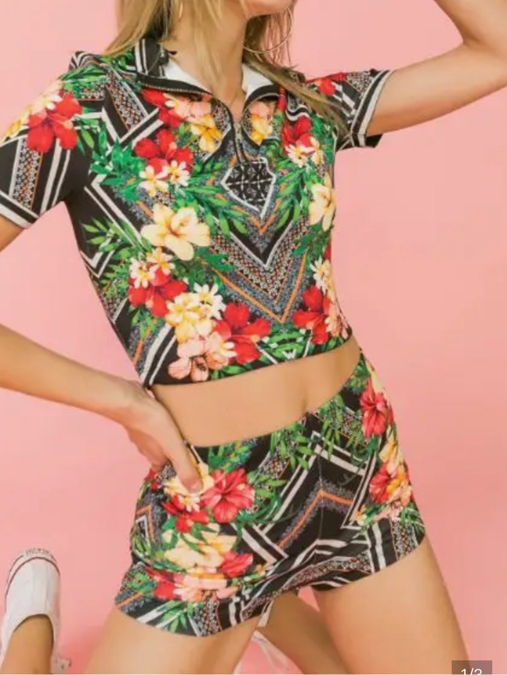 Flying Tomato Tropical Floral Crop Top Shorts 2 Piece Set